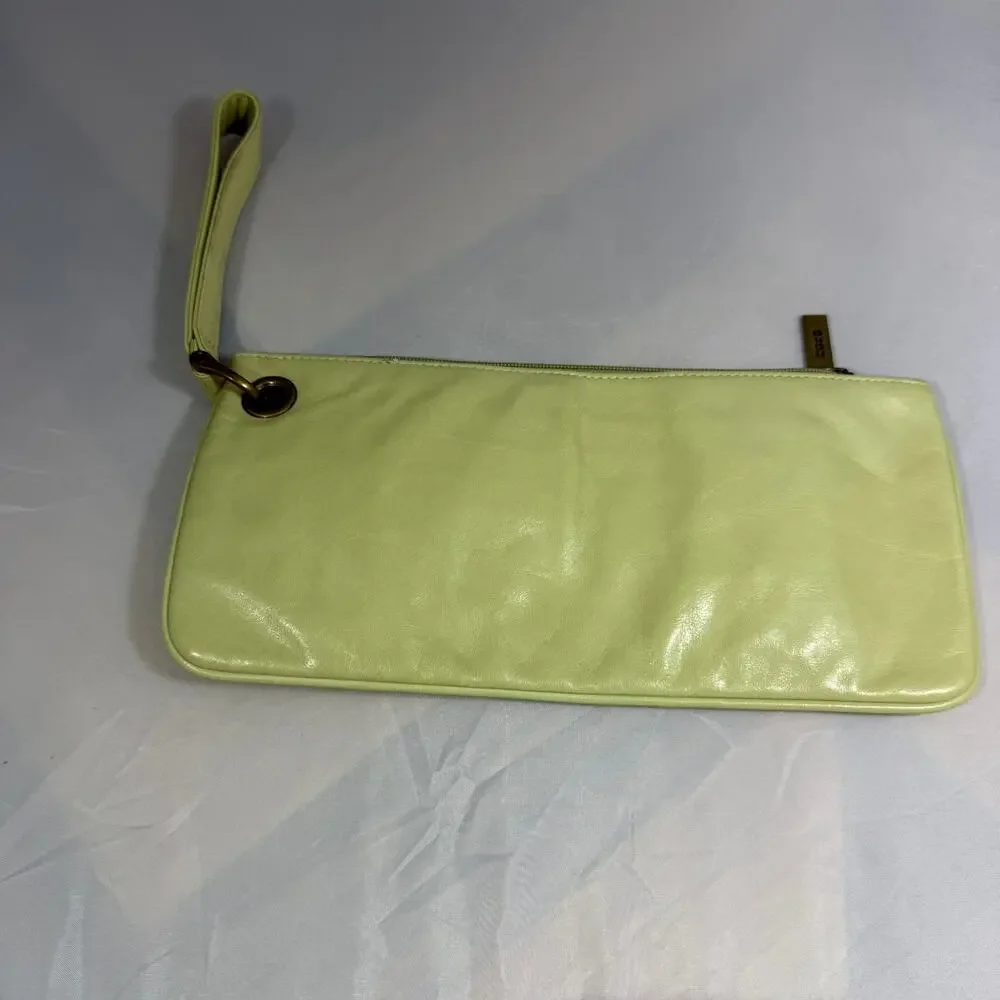 HOBO International Green Leather Wristlet Clutch Slim Zip Pouch